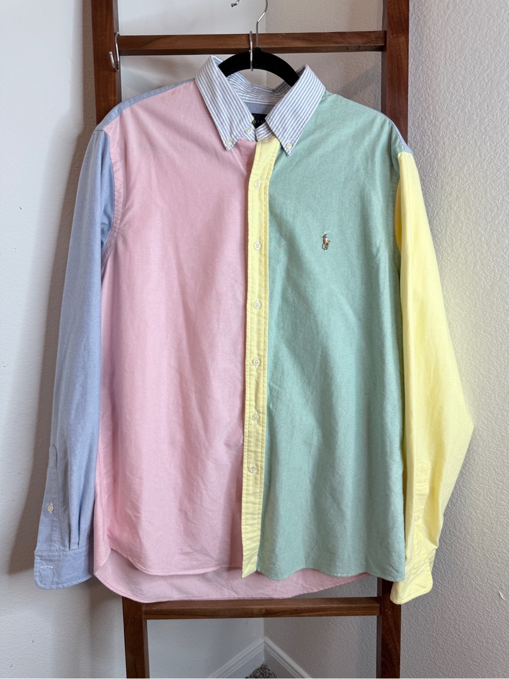 Ralph Lauren Classic Fit Colorblock Oxford Shirt Men’s L Pastel Pony Button Down